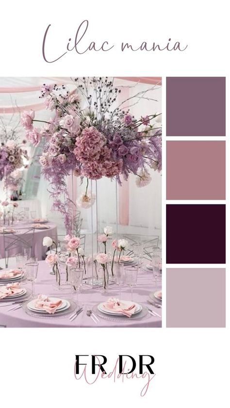 Color palette Lilac Wedding Colors, Lavender Wedding Colors, Bridal Shower Colors, Lavender Color Palette, Romantic Wedding Colors, Wedding Theme Color Schemes, Wedding Color Pallet, Mauve Wedding, Wedding Colors Purple