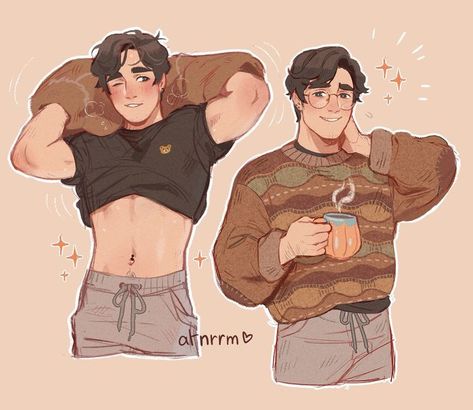 Soft Male Character Art, Two People Selfie Poses Drawing, Fem Masculine Outfits Summer, Male Character Design References Poses, Himbo Oc Male, Drinking Coffee Pose Drawing, Feminine Male Oc, Cute Male Oc Art, Male Oc Art