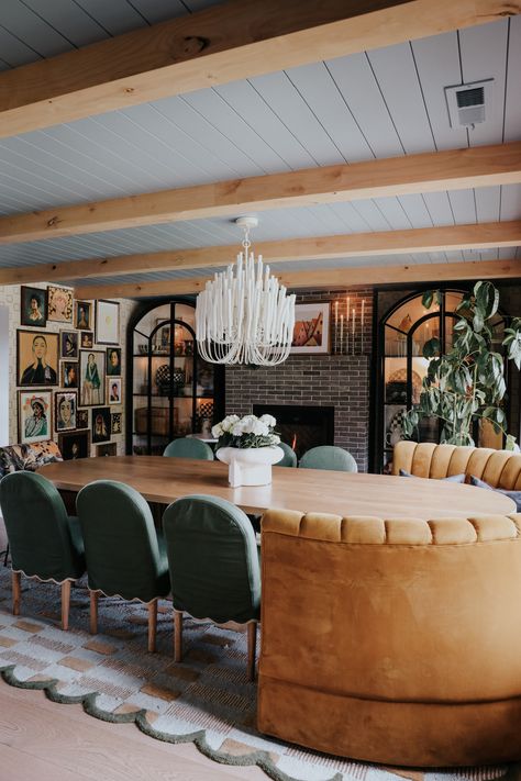 Dining Room with Added Character - Nesting With Grace Blue Ceiling, Nesting With Grace, Dining Room Updates, Blue Ceilings, Oval Table Dining, Dining Nook, Dining Room Inspiration, Décor Diy, Slipcovers For Chairs