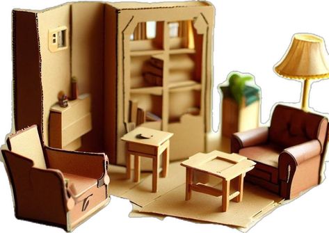 dollhouse furniture with cardboard Make Dollhouse Furniture, Cardboard Dollhouse, Dollhouse Supplies, Miniature Decor, Room Box Miniatures, Diy Barbie House, Eco Crafts, Dollhouse Miniature Tutorials, Doll Furniture Diy