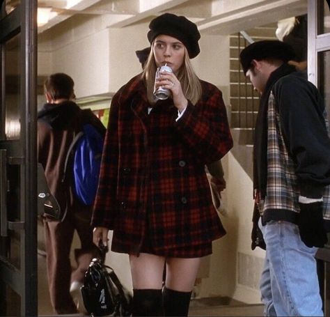 Ballerina Aesthetic Outfit, Cher Horowitz Outfit, Cher Clueless Outfit, Red Plaid Outfit, Plaid Coat Outfit, Red Plaid Coat, Cher Outfits, Cher Clueless, Cher Horowitz