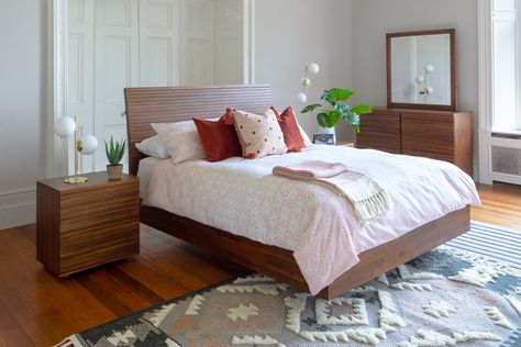 This bedframe boasts a number of eye-catching features; it’s high sloping headboard, which gives the bed a sleigh-like feel, is perfectly contrasted by the low footboard. Slatted pieces of super-durable acacia wood encase this frame creating a foundation for solid sleep for years to come. With a matching bedside locker, tallboy, dresser, and mirror; the Mooring range is a complete package just waiting to be put together. Bedside Lockers, Bedroom Drawers, Curved Headboard, Harvey Norman, King Bed Frame, Types Of Beds, Bed Frames, Living Room Grey, Wooden Bed