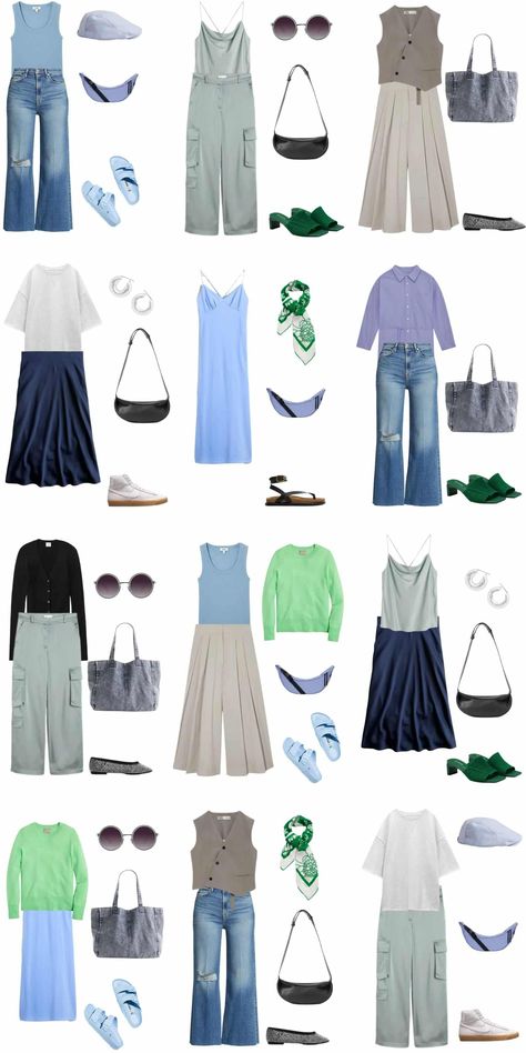 A 12 Piece Cool Palette Summer Capsule Wardrobe - livelovesara Light Summer Clothes, Color Analysis Summer, Cool Summer Palette, Palette Summer, Colorful Summer Outfits, Summer/fall Outfits, Cool Palette, Capsule Wardrobe Casual, Spring Summer Capsule Wardrobe