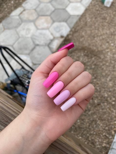 Shades of pink Acrylic Nails Shades Of Pink, Different Pink Shades Nails, 5 Shades Of Pink Nails, Pink Shades Nails, Pink Monochrome Nails, Different Shades Of Pink Nails, Shades Of Pink Nails, Shades Nails, Monochrome Nails