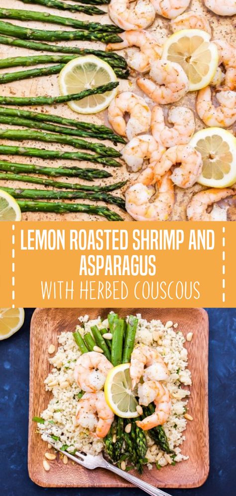 Asparagus Couscous, Herbed Couscous, Fresh Seafood Recipes, Recipe For Dinner, Roasted Shrimp, Shrimp And Asparagus, Couscous Recipes, Easy Summer Meals, Delish Recipes