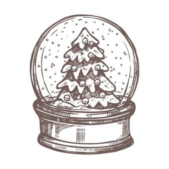 Snowglobe Sketch, Cards With Watercolor, Globe Drawing, Hand Drawn Christmas Cards, Christmas Sketch, New Year Decoration, Vector Christmas, Background Christmas, Watercolor Effects