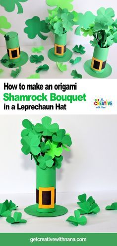 Origami Shamrock, Shamrock Bouquet, Cards Making Ideas, Realistic Paper Flowers, Crafts For All Ages, St Patricks Decorations, Shamrock Template, Leprechaun Craft, Shamrock Craft