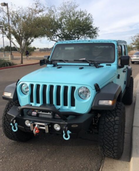 Beautiful Tiffany blue Jeep!! Aqua Jeep, turquoise Jeep, teal Jeep, vinyl wrap Tiffany Blue Jeep Wrangler, Light Blue Jeep Aesthetic, Jeep Color Ideas, Light Blue Jeep Wrangler, Blue Jeep Wrangler Aesthetic, Turquoise Jeep Wrangler, Jeep Wraps Ideas, Wrapped Jeep Wrangler, Teal Jeep Wrangler