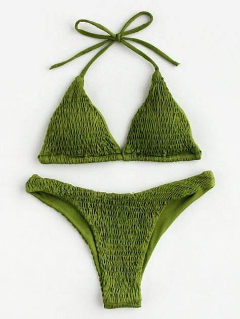 Bikinis Shein, Shein Swimsuit, Swimwear Green, Girls Football Boots, Green Swimwear, Fur Clothing, Cute Bathing Suits, Cute Swimsuits, Cute Bikinis