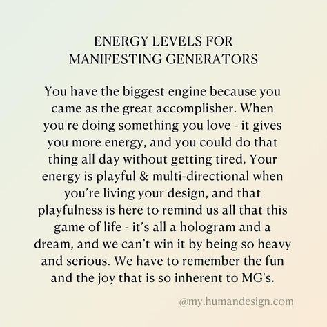 Human Design on Instagram: “MANIFESTING GENERATORS 🔸 When you channel energy into doing what lights you up - it energizes you and everyone around you. Even though…” Manifestor Generator, My Human Design, Manifesting Generator, Channeling Energy, Spring Equinox, Human Design, Generators, Say Yes, Energy Level