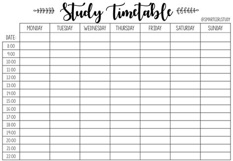 Studying Timetable, Gcse Revision Timetable, Revision Timetable Template, Study Timetable Template, Revision Timetable, Study Schedule Template, Studie Hacks, Timetable Template, Timetable Ideas