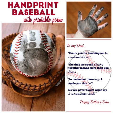 Handprint Baseball Father's Day Gift with Free Printable Poem         |          Sunny Day Family American ExpressDinersDiscoverlogo-jcblogo-mastercardPayPalSelzVisa Handprint Baseball, Birthday Presents For Boyfriend, Boyfriend Baseball, Fathers Day Poems, Birthday Present For Boyfriend, Baseball Crafts, Baby Art Projects, Freebie Friday, Diy Father's Day Gifts