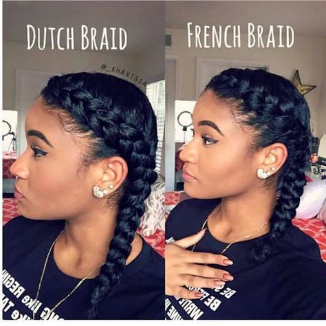 Dutch braid vs. French braid Twisted Hair, Dutch Braids, Pelo Afro, Fringe Hairstyles, Penteado Cabelo Curto, Natural Hair Tips, Hair Crush, Dutch Braid, French Braid