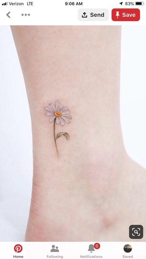 Daisy Tattoo On Leg, Dazy Flower Tattoo, Chamomile Tattoo Minimalist, Daisy Tattoos For Women, Police Tattoos, White Daisy Tattoo, Memorial Tattoos Mom, Daisy Tattoos, Carnation Flower Tattoo