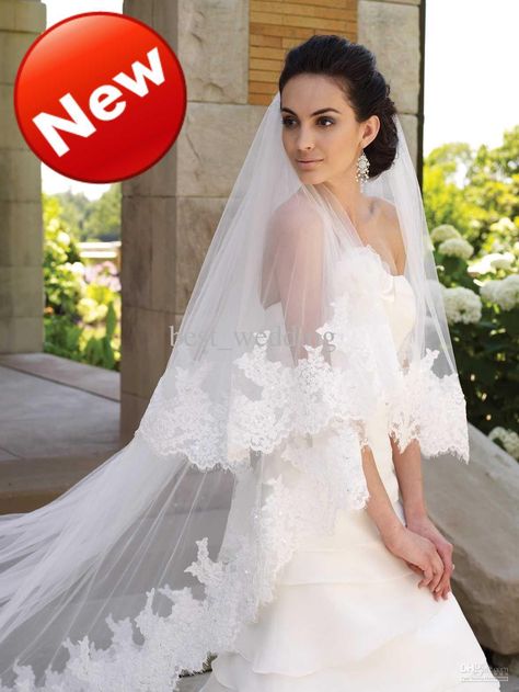 Alfred Angelo Veils Luxury White Lace Applique Wedding Veils For Wedding Dresses Bridal Gowns Wedding Accessories Wv 007 Birdcage Veil Hairstyles From Best_wedding, $31.42| Dhgate.Com Long Veils Bridal, Ivory Wedding Veils, Tulle Wedding Veil, Long Veil Wedding, Cathedral Bridal Veils, Cathedral Wedding Veils, Wedding Bridal Veils, Wedding Veils Lace, Wedding Dress With Veil