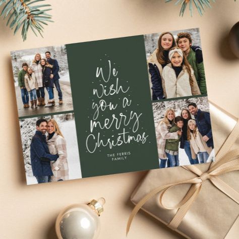 Merry Christmas Tree Fun Four Photo Green Holiday Card #zazzle #weddinginvitations #birthdayinvitations #babyshowerinvitations #zazzleinvitations #monogram #businesscards #graduation #homedecor Newlywed Christmas Card, Couple Christmas Card, Happy Holidays Photo, Family Christmas Card Photos, Family Christmas Card, Christmas Card Pictures, Christmas Photo Card Template, Merry Christmas Family, Digital Christmas Cards