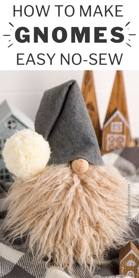 Learn how to make Gnomes the easy not no-sew way. The take less than 10 minutes to make and are adorable. #gnomes #sockgnomes #diygnomes #kippiathome Easy Gnomes Diy No Sew, Gnomes Christmas Diy, Fall Gnomes Diy How To Make No Sew, Making Sock Gnomes, Make A Gnome How To, How To Make Felt Knomes, Gnome Out Of Socks, Handmade Christmas Gnomes, Christmas Gnomes Decor Ideas