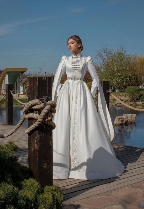 Russian Bride Dresses, Armenian Wedding Dress, Chechen Dresses, Medieval Wedding Dress, Bridal Maxi Dress, Muslimah Wedding Dress, Wedding Dress Types, Civil Wedding Dresses, Gowns Dresses Elegant