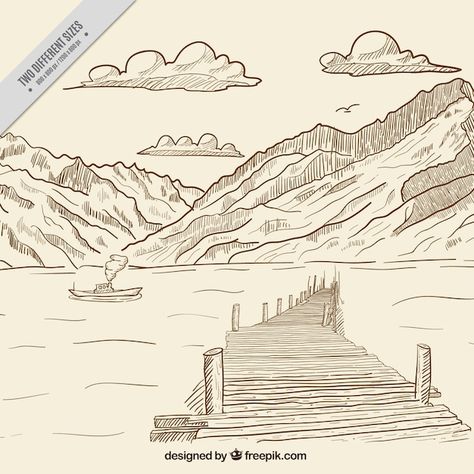 Mountainous landscape background with ha... | Free Vector #Freepik #freevector #forest-sketch #nature-sketch #hand-drawn-landscape #landscape-sketch View Sketch, Mountain Sketch, Mountainous Landscape, Banner Drawing, City Sketch, Mountain Illustration, Nature Sea, Landscape Background, Free Business Card Mockup