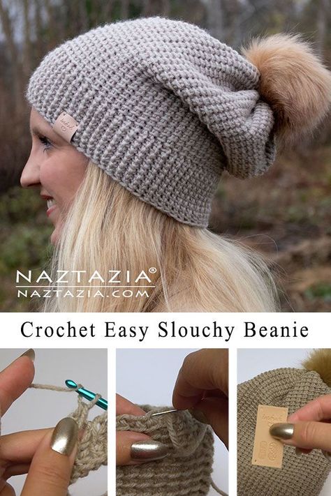 Crochet Easy Slouchy Hat Beanie Pattern Crochet Slouchy Hat Free Pattern, Knit Slouchy Hat Pattern, Crochet Slouchy Beanie Pattern, Slouchy Hat Crochet Pattern, Crochet Hat Tutorial, Crochet Slouchy Beanie, Crochet Slouchy Hat, Tunisian Crochet Patterns, Easy Crochet Hat