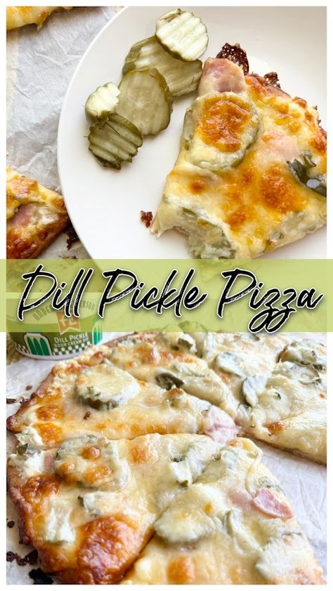 Dill Pickle Pizza Cream Cheese Pickles, Dill Pickle Pizza, Pizza Tart, Pickle Pizza Recipe, Iowa Food, Wrap Pizza, Pickle Pizza, Pizza Ranch, Cheese Pickles