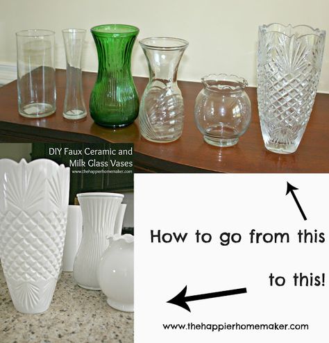 DIY Vase Makeover   Faux Milk Glass/Faux Ceramic  www.thehappierhomemaker.com Milk Glass Vase, Diy Vase, Deco Floral, Glass Vases, Crafty Craft, Crafty Diy, Craft Time, Diy Projects To Try, Spray Paint