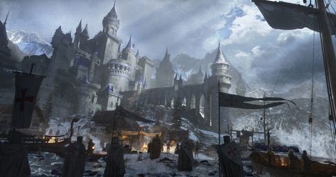 ArtStation - Northern Kingdom, 杨 胡 Snowy Kingdom, Game Art Environment, Minecraft Kingdom, Kingdom Art, Fantasy Castle, Fantasy Places, Steampunk Art, City Landscape, Medieval Town