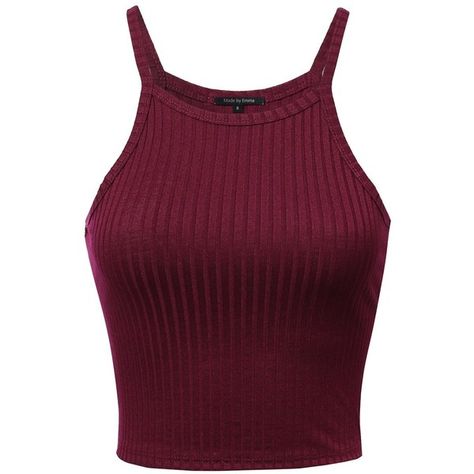 Made by Emma Basic Sleeveless Spaghetti Strap Ribbed Cropped Tank Top... ($10) ❤ liked on Polyvore featuring tops, ribbed tank, camisole tank top, crop tops, ribbed crop top and burgundy crop top Spaghetti Strap Shirt, Burgundy Crop Top, Shirts Crop, Kampot, Crop Top Outfits, Cute Crop Tops, Ribbed Tank Tops, Sleeveless Crop Top, Ribbed Tank