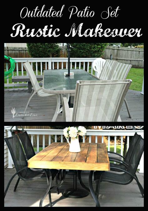 Outdated Patio Set Rustic Makeover Diy Patio Ideas, Patio Furniture Makeover, Rustic Cafe, Rustic Patio, French Rustic, Patio Diy, Mesa Exterior, Samos, The Deck