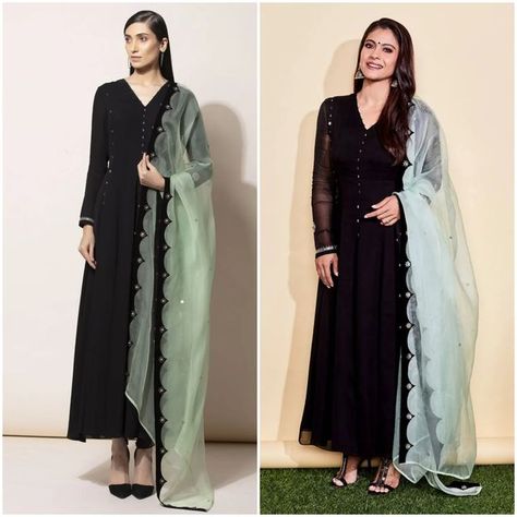 Black Dress Design, Kajol Devgan, Black Frock, Combination Dresses, Frock Designs, Simple Kurti Designs, Pakistani Dresses Casual, Pakistani Fashion Party Wear, Long Dress Design