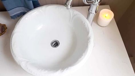 Learn how to make a sink from a bowl, and in this case I use a vintage bowl. This is a really inexpensive and easy way to create a custom bathroom vanity. #farmhouseonboone #diysink #vintagesink Diy Bowl Sink, Diy Sink Vanity, Diy Bathroom Sink, Diy Sink, Window Boxes Diy, Vintage Sink, Custom Bathroom Vanity, Faux Fireplace Diy, Diy Bathroom Vanity