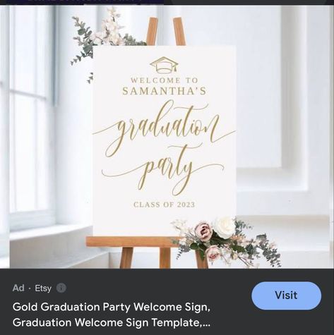 Welcome Table Decor, Gold Graduation Party, Welcome Table, Amazing Art Painting, Grad Party, Sign Templates, Grad Parties, Graduation Party, Welcome Sign