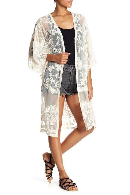 David & Young Floral Lace Sheer Cardigan Long Lace Cardigan Outfit, Lace Duster Outfit, Long Lace Cardigan, Cardigan Over Dress, Crochet Lace Cardigan, Butterfly Kimono, Long Kimono Dress, Sheer Cardigan, Drop Shoulder Cardigan