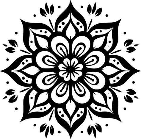 Mandala, Minimalist and Simple Silhouette - Vector illustration Mandala Stencils Free Printable, Mandala Simple Design, Mandala Drawing Simple, Simple Mandala Art, Mandala Simple, Simple Mandala Design, Mandala Silhouette, Mandala Illustration, Black And White Mandala