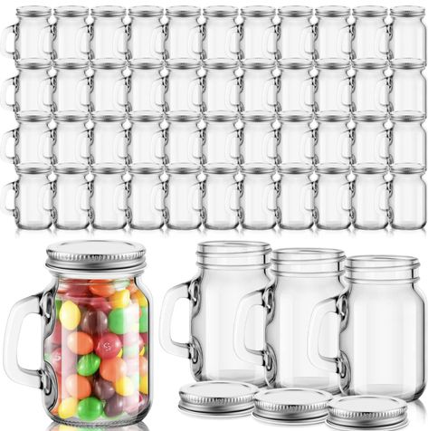 Tessco 48pcs Mini Mason Jar Mugs Mason Jar Mugs with Handles and Lids Small Drinking Glass and DIY Favor Wedding Bridal Shower Party Supplies for Drinks, Gifts, Candles and Crafts (Silver Lid,1.4 oz) Mason Jar Shot Glasses, Creative Drinks, Drink Candles, Mason Jars With Handles, Mini Mason Jar, Mason Jar Mugs, Mini Glass Jars, Old Fashioned Drink, Gifts Candles