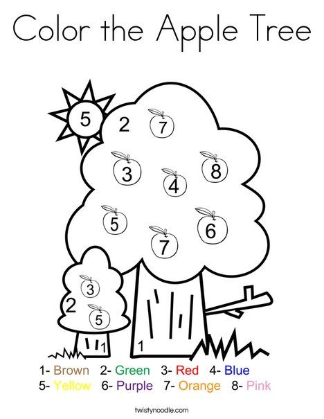 Color the Apple Tree Coloring Page - Twisty Noodle Apple Theme Week, Fall Preschool Worksheets, November Preschool, Preschool Number Worksheets, Fall Worksheets, Worksheet For Preschool, Letter Sort, Math Coloring Worksheets, Tree Coloring