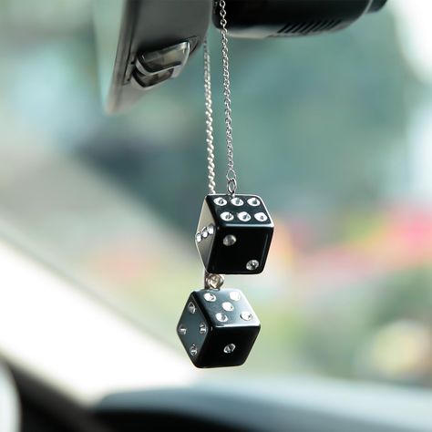 PRICES MAY VARY. The dice dots is designed with shiny rhinestones, which is retro and luxurious, making your car more beautiful and shiny, and show your taste and style, and become the highlight of your car. Black acrylic dice on a stainless steel chain(17.9"). Dice Size:1” x 1” x 1", Net weight 1.39oz（39.5g） You will amazed at how sparkly in the sunlight or light while driving. Shining rhinestones will make your car interior luxury and fashion. It appear on the disco era and those cool movies b Black Diamond Car Accessories, Personalized Car Interior, Edgy Car Accessories, Blinged Out Car Interior, Cute Wheel Covers, Suv Decorations Interior, Mens Car Accessories, Black And White Car Accessories, Grunge Car Accessories