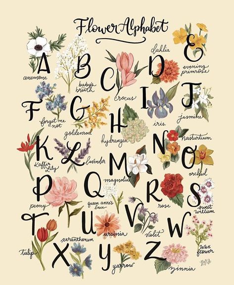 Floral Monogram Letter, Lily And Val, Alphabet Art Print, Alfabet Letters, Flower Alphabet, Flower Meanings, Alphabet Art, Language Of Flowers, Enola Holmes