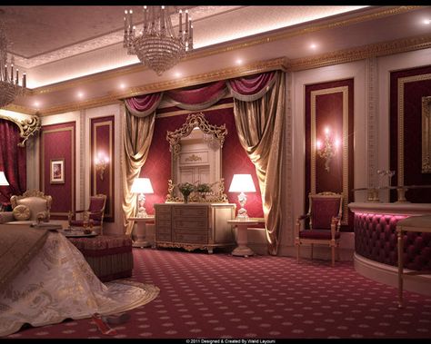 Elegantly decorated in gold and burgundy Burgundy Room, Burgundy Bedroom, Luxury Bedroom Sets, Royal Room, Royal Bedroom, Fancy Bedroom, Huge Bedrooms, Luxury Bedroom Design, Rich Home