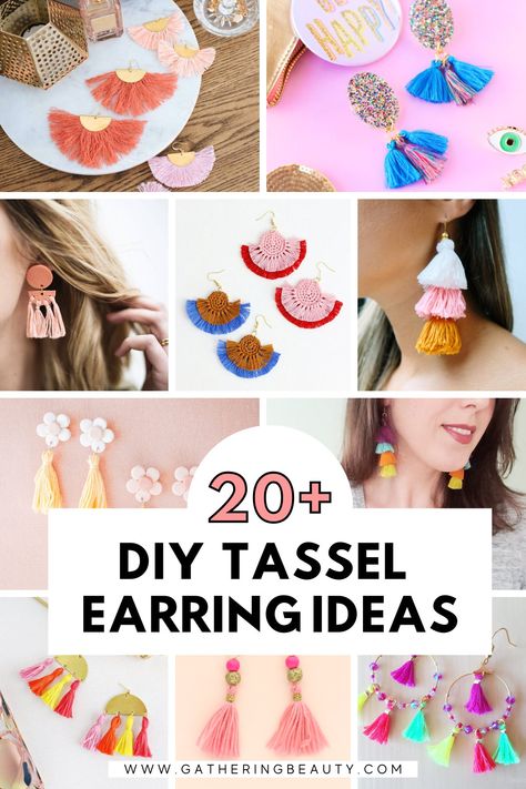 Diy Tassel Earrings, Earrings To Make, Mixed Media Diy, Big Statement Earrings, Crochet Earrings Pattern, Diy Tassel, Cute Diy, Glitter Diy, Cute Clay