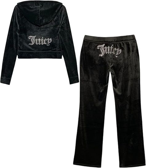 Amazon.com: Juicy Couture Women's Bling Velour Tracksuit : Clothing, Shoes & Jewelry Black Juicy Tracksuit, Juicy Couture Clothes, Juicy Tracksuit, Juicy Couture Tracksuit, Black Tracksuit, 2000s Fashion Trends, Juicy Couture Pants, Velour Tracksuit, Tracksuit Pants