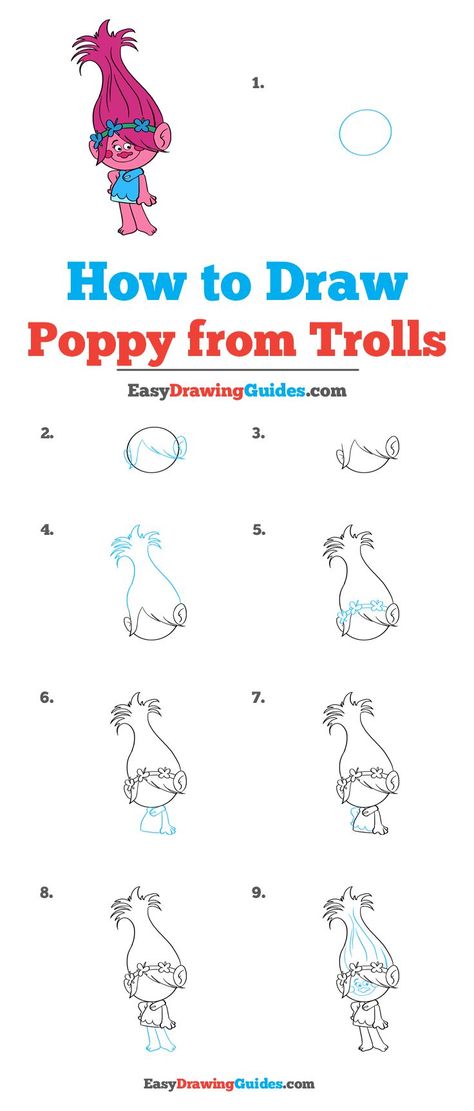 Poppy from Trolls Drawing Lesson. Free Online Drawing Tutorial for Kids. Get the Free Printable Step by Step Drawing Instructions on https://easydrawingguides.com/how-to-draw-poppy-from-trolls . #Poppy from #Trolls #LearnToDraw #ArtProject Troll Drawing, Trolls Drawing, Amy Drawing, Lunchbox Doodles, Poppy From Trolls, Disney Drawing Tutorial, Preschool Pictures, Diy Steps, Easy Drawing Guides