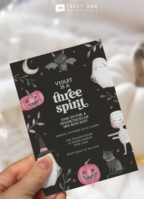 Halloween Third Birthday, Spooky Third Birthday, Third Birthday Halloween Theme, 3rd Birthday Halloween Theme, Halloween Third Birthday Party, Third Birthday Theme Ideas, Third Birthday Girl Theme, Three Spirit Birthday, Third Birthday Party Ideas