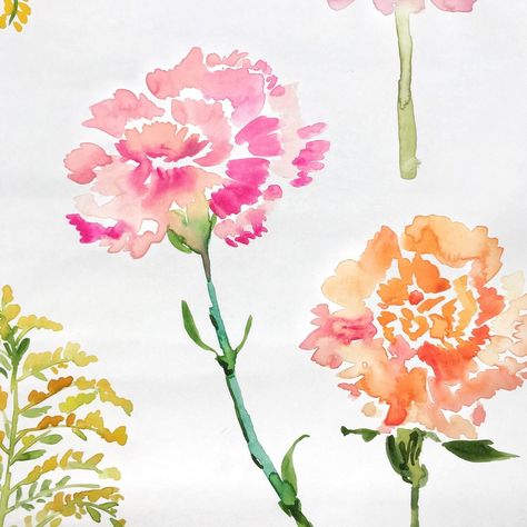 Carnation Flower Art, Watercolour Carnation, Carnation Flower Watercolor, Carnation Flower Painting, Carnations Watercolor, Carnation Painting, Carnation Watercolor, Watercolor Carnation, Carnation Drawing