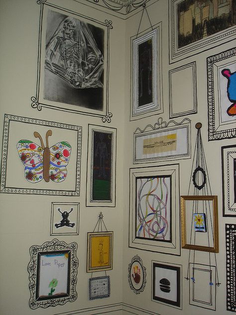 WIP: Future Craft Room : 4 | Flickr - Photo Sharing! Sharpie Wall, Ideas Cuarto, Classe D'art, Funky Wallpaper, Doodle Frames, Diy Sharpie, Childrens Artwork, Drawing Frames, Color Wall