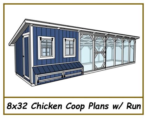 Make building your own 8x32 chicken coop with run simple with these easy to follow step by step instructions that include a complete material list with all hardware, lumber, and materials needed. All drawings have measurements, directions, and 2D and 3D images that are easy to follow. (To view the smaller 6x12 version time lapse video paste the link below to follow along. While it's not the same size the process is the same just bigger.) https://www.youtube.com/watch?v=jzP0WOH-XK0 -Larger Size, Free Range Chicken Coop Ideas, Free Range Chickens Coop, Large Chicken Coop Plans, Inside Chicken Coop, Chicken Coop With Run, Chicken Coups, Storage Building Plans, Chicken Yard, Micro Farm