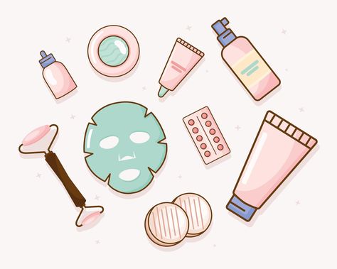 productos para el cuidado de la piel nueve iconos Beauty Illustration Skin Care, Skin Care Logo, Cosmetics Illustration, Skincare Fridge, Skincare Logo, Beauty App, Care Logo, Mehndi Designs For Fingers, Beauty Illustration