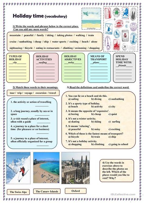 Time Vocabulary, Summer Homework, Holiday Worksheets, Travel English, Esl Vocabulary, English Exercises, English File, Time Worksheets, English Activities