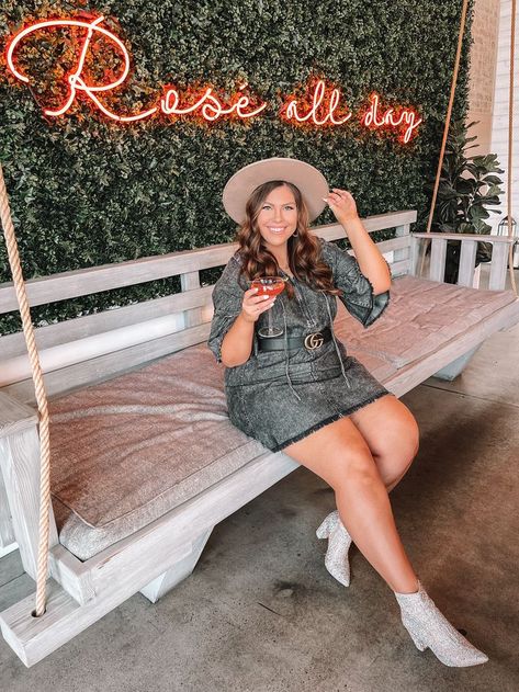 Black denim dress, Nashville, fashion inspo, ootd, sequin booties Black Denim Dress Outfit, Hampton Social, Fall Fashion Edgy, Black Denim Dress, Denim Dress Outfit, Nashville Bachelorette, Fashion Edgy, Nashville Outfits, Bachelorette Trip