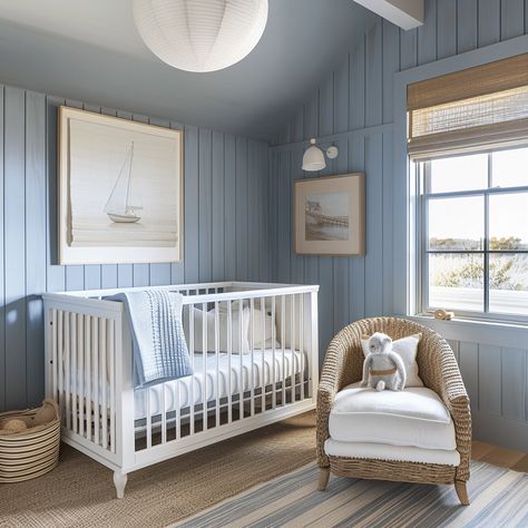 30 Charming Baby boy nursery ideas for the little man's retreat - Unique Design Blog Lake Theme Nursery, Boat Themed Nursery, Light Blue Boy Nursery, Sailboat Nursery Baby Boy, Traditional Nursery Boy, Baby Blue Nursery Boy, Blue Nursery Paint Colors, Nursery Ideas Nautical, Blue Wall Nursery